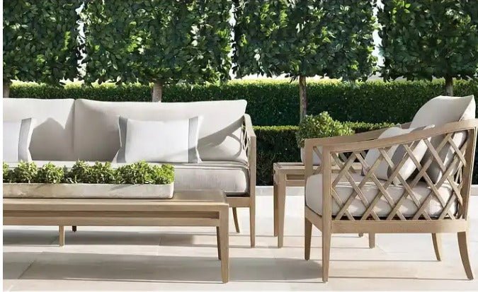 Amagansett Teak Collection Outdoor All - Weather Teak Sofa Set - Crisscross Design by Sunzout - Sunzout Outdoor Furniture