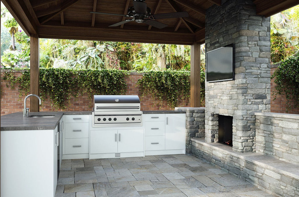 Composite L - Shaped Outdoor Kitchen Pre - Assembled Cabinet Set - Weatherstrong