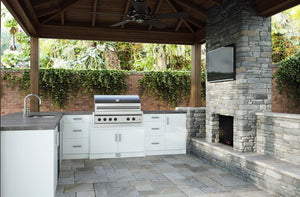 Open image in slideshow, Composite L - Shaped Outdoor Kitchen Pre - Assembled Cabinet Set - Weatherstrong
