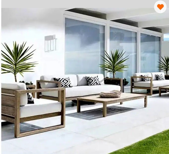 Del Rey Teak Collection Modern Outdoor All - Weather Sofa Set - Teak by Sunzout - Sunzout Outdoor Furniture