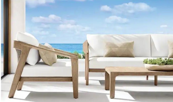 Miromar Teak Collection Outdoor All Weather Sofa Set - Teak in Natural or Weathered Teak by Sunzout - Sunzout Outdoor Furniture