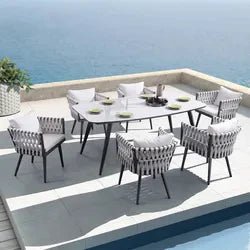 Open image in slideshow, Outdoor All Weather Dining Set - Teslin Ribbon by Sunzout - Sunzout Outdoor Furniture
