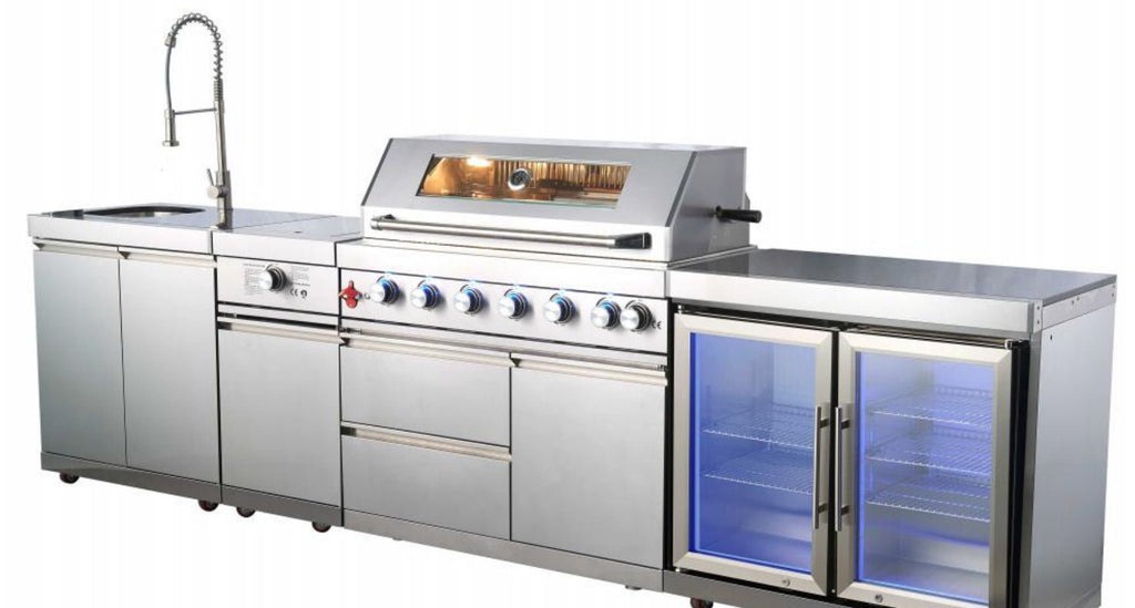 Sunzout brand 133 Inch Stainless Steel Modular Outdoor Kitchen, Built in Grill and Burner, Sink and Double Refrigerator - Sunzout Outdoor Kitchens