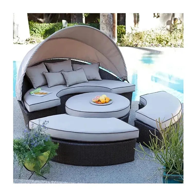 Outdoor All Weather Wicker Sunbed with Canopy