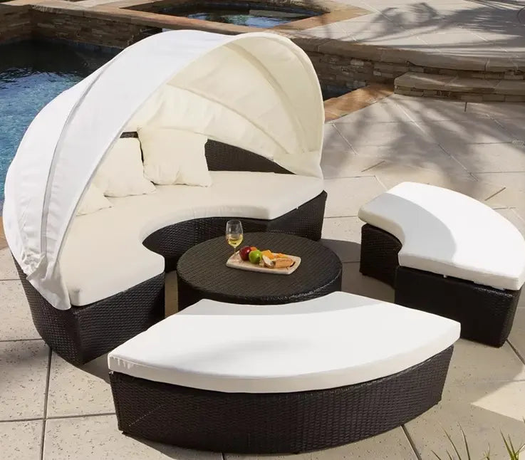 Outdoor All Weather Wicker Sunbed with Canopy