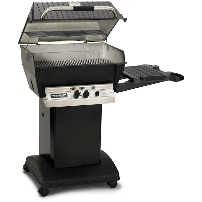 Broilmaster H3 Deluxe Natural Gas Grill On Black In-Ground Post With Black Drop Down Side ...