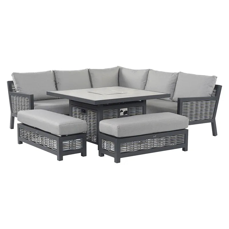Outdoor All Weather Luxury Sofa Set with Fire Pit Table