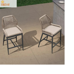 Open image in slideshow, Outdoor All Weather SolidTeak Wood Bar Stool -Twill Woven
