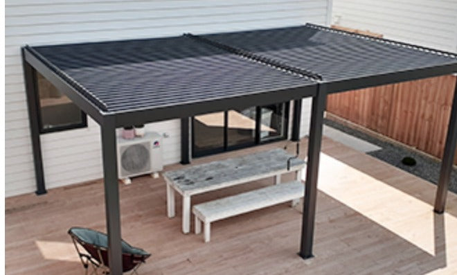Sunzout Aluminum Pergola kit with Motorized Louvered Roof, 4 inch posts