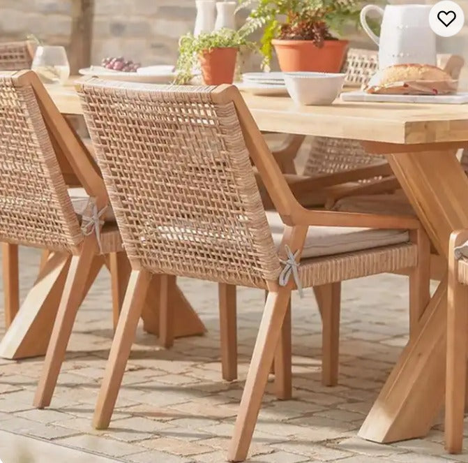 Outdoor All-Weather Dining Teak 6 Chairs-Rattan Weaving