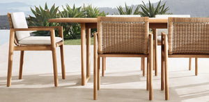Open image in slideshow, Outdoor Teak and Rattan Woven Dining Furniture
