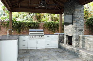 Open image in slideshow, Composite L-Shaped Outdoor Kitchen Pre- Assembled Cabinet Set - Sunzout Outdoor Spaces LLC
