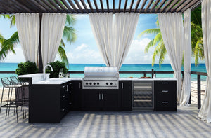 Open image in slideshow, Composite L-Shaped Pre- Assembled Outdoor Kitchen Cabinet Set - Sunzout Outdoor Spaces LLC
